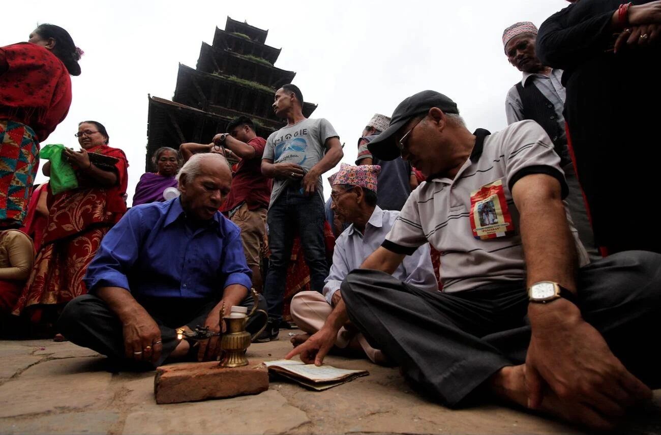 Reading holy book by devotees.