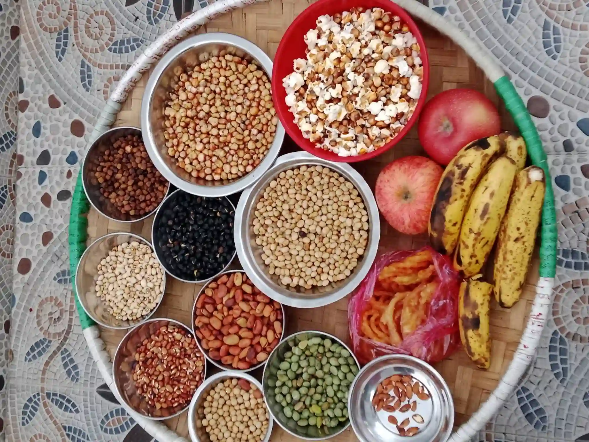 Prepared nine grains with fruits for Chatha puja.